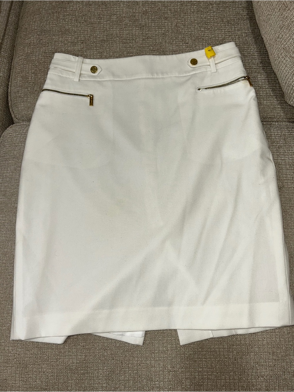 Calvin Klein White Pencil Skirt with Gold Zipper Detail